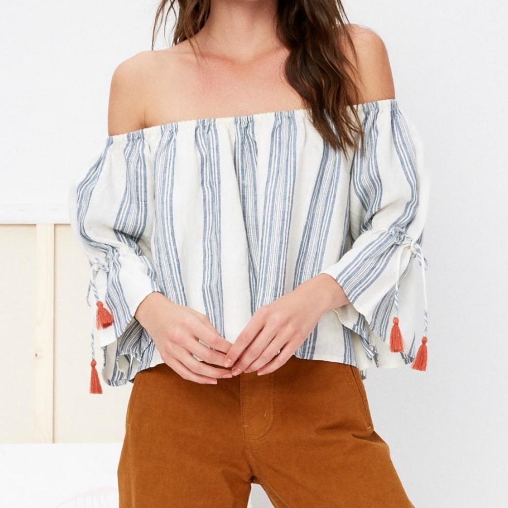 Blue & white striped Tularosa off the shoulder top